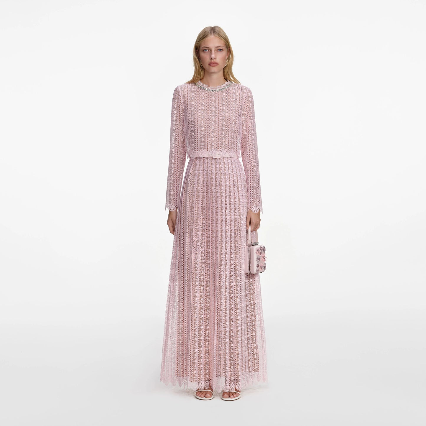 Pink Organza Lace Maxi Dress