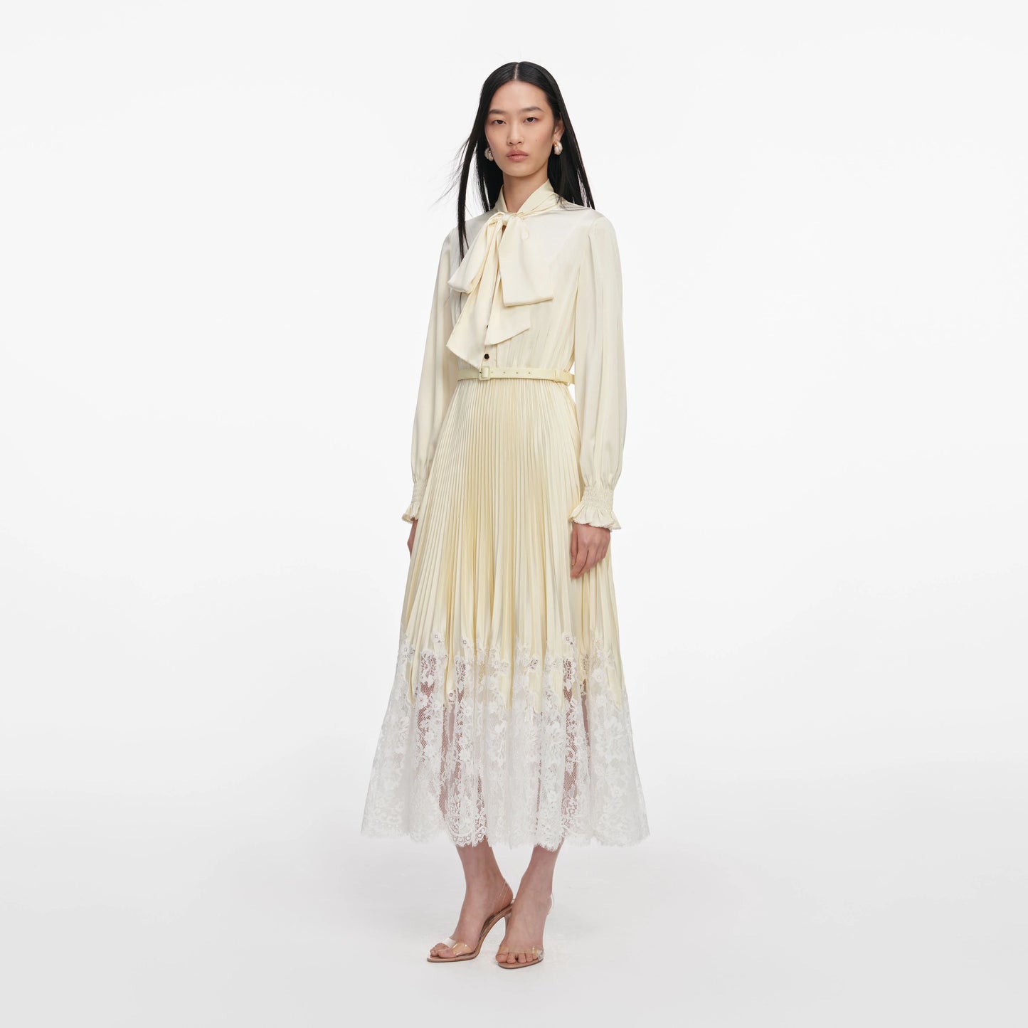 Yellow Satin Lace Midi Dress