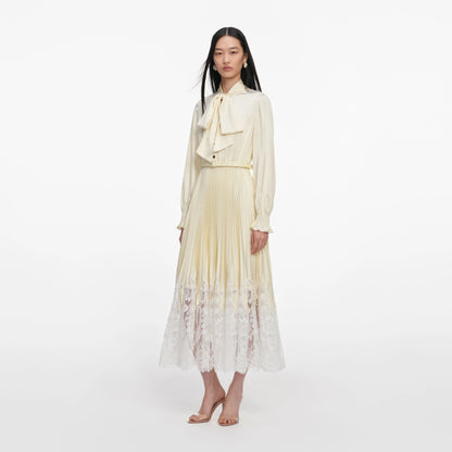 Yellow Satin Lace Midi Dress