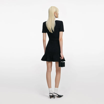Black Floral Textured Knit Mini Dress