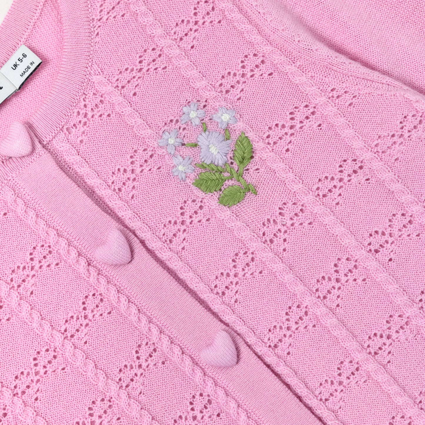 Pink Bow Pointelle Knit Cardigan