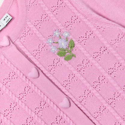 Pink Bow Pointelle Knit Cardigan