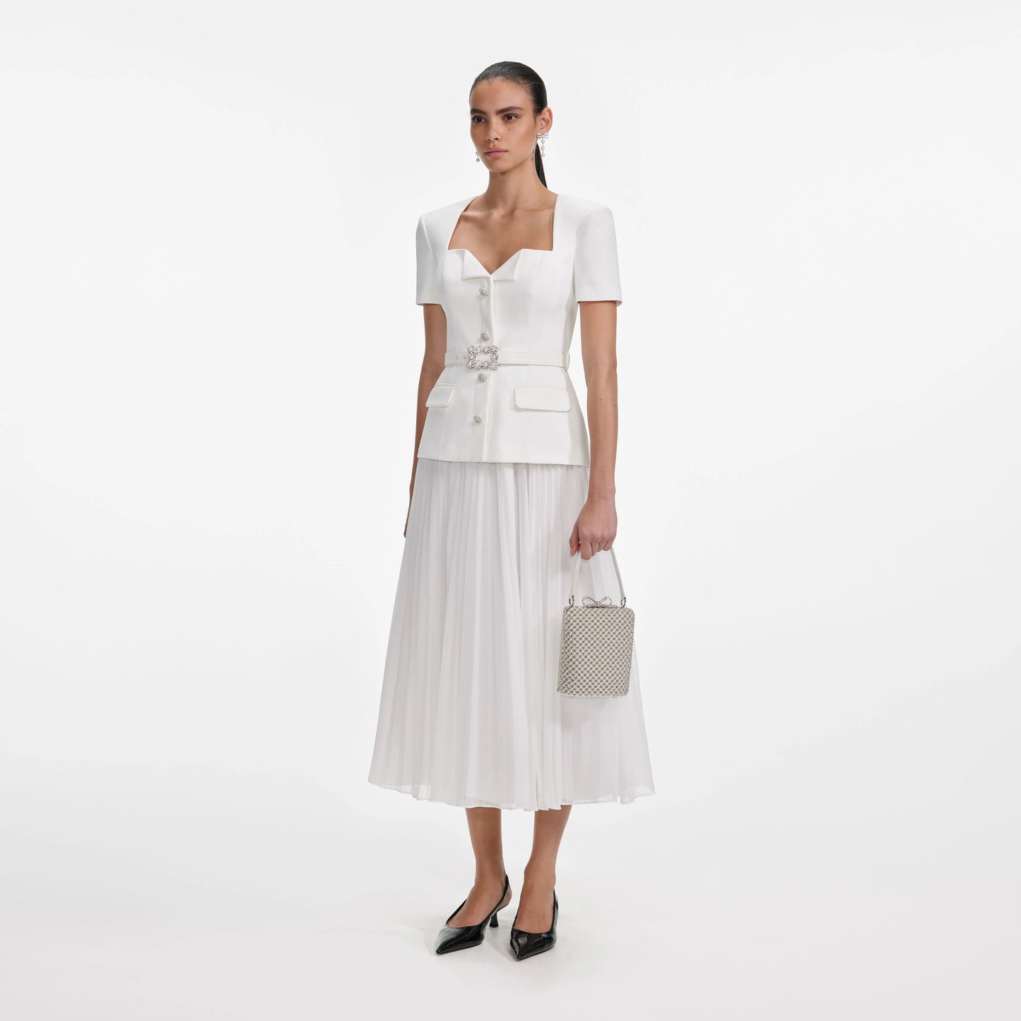 White Crepe Chiffon Midi Dress
