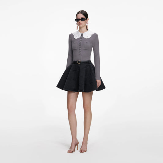 Grey Lace Collar Knit Top
