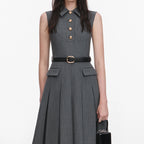 Grey Tailored Pleated Midi Dress