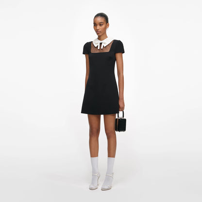 Black Crepe Bow Collar Mini Dress