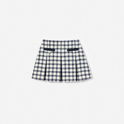 Navy Check Boucle Skirt