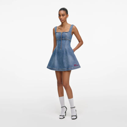 Denim Flared Logo Mini Dress