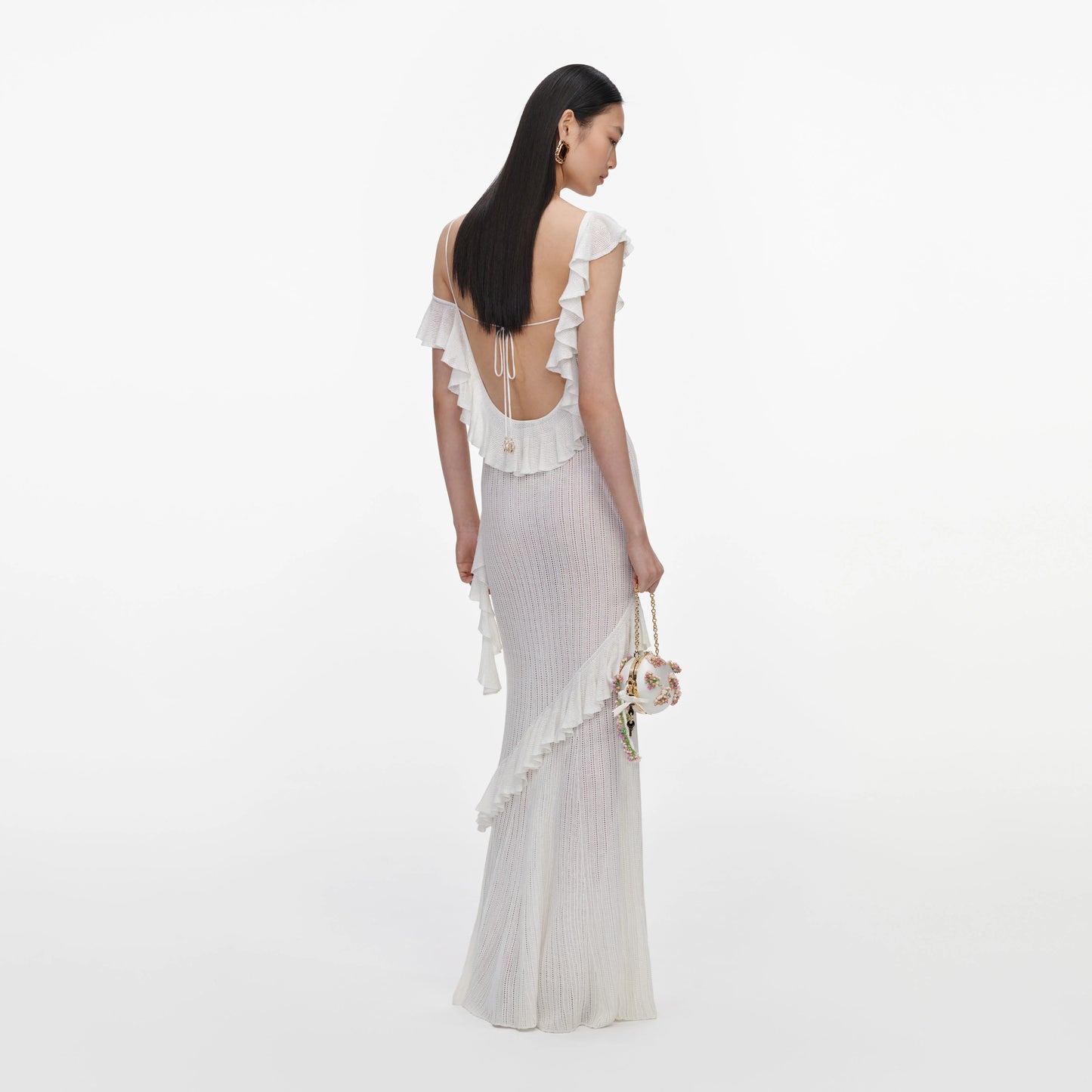 White Ruffle Knit Maxi Dress