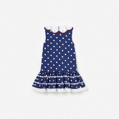 Navy Polka Dot Cotton Sleeveless Dress