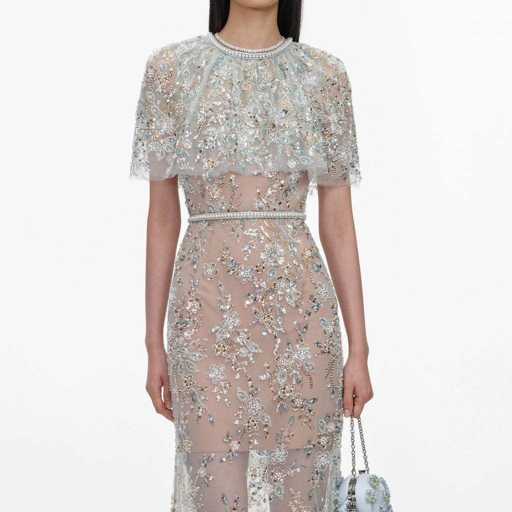 Mint Embellished Cape Maxi Dress