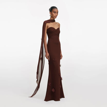 Brown Georgette Flower Maxi Dress