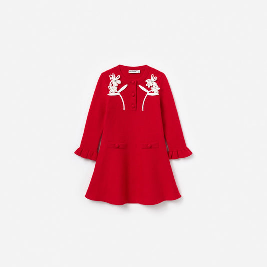 Red Flower Trim Dress