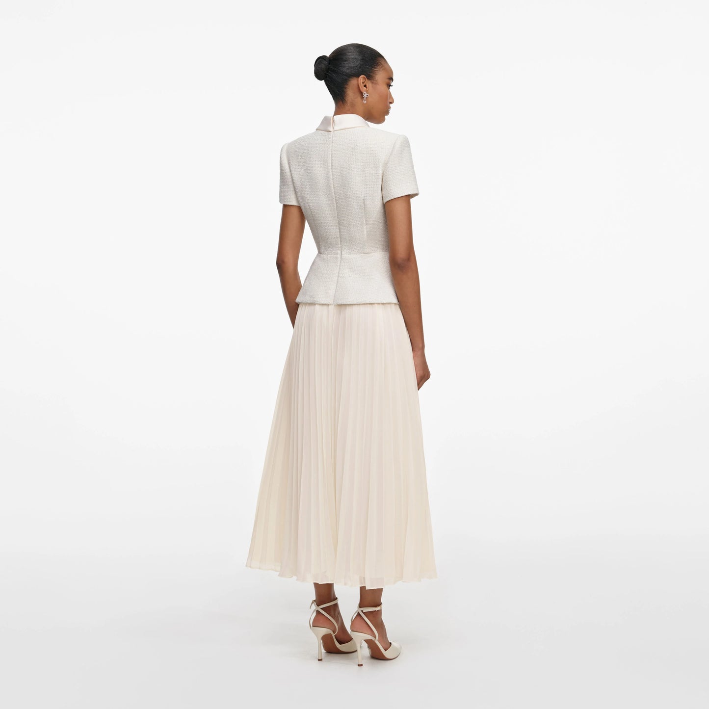 Cream Boucle Collared Midi Dress