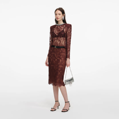 Brown Floral Lace Top