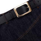 Indigo Denim Belted Midi Skirt