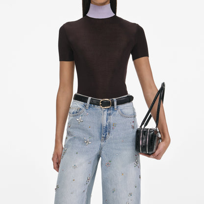 Light Blue Embellished Wide Leg Jeans