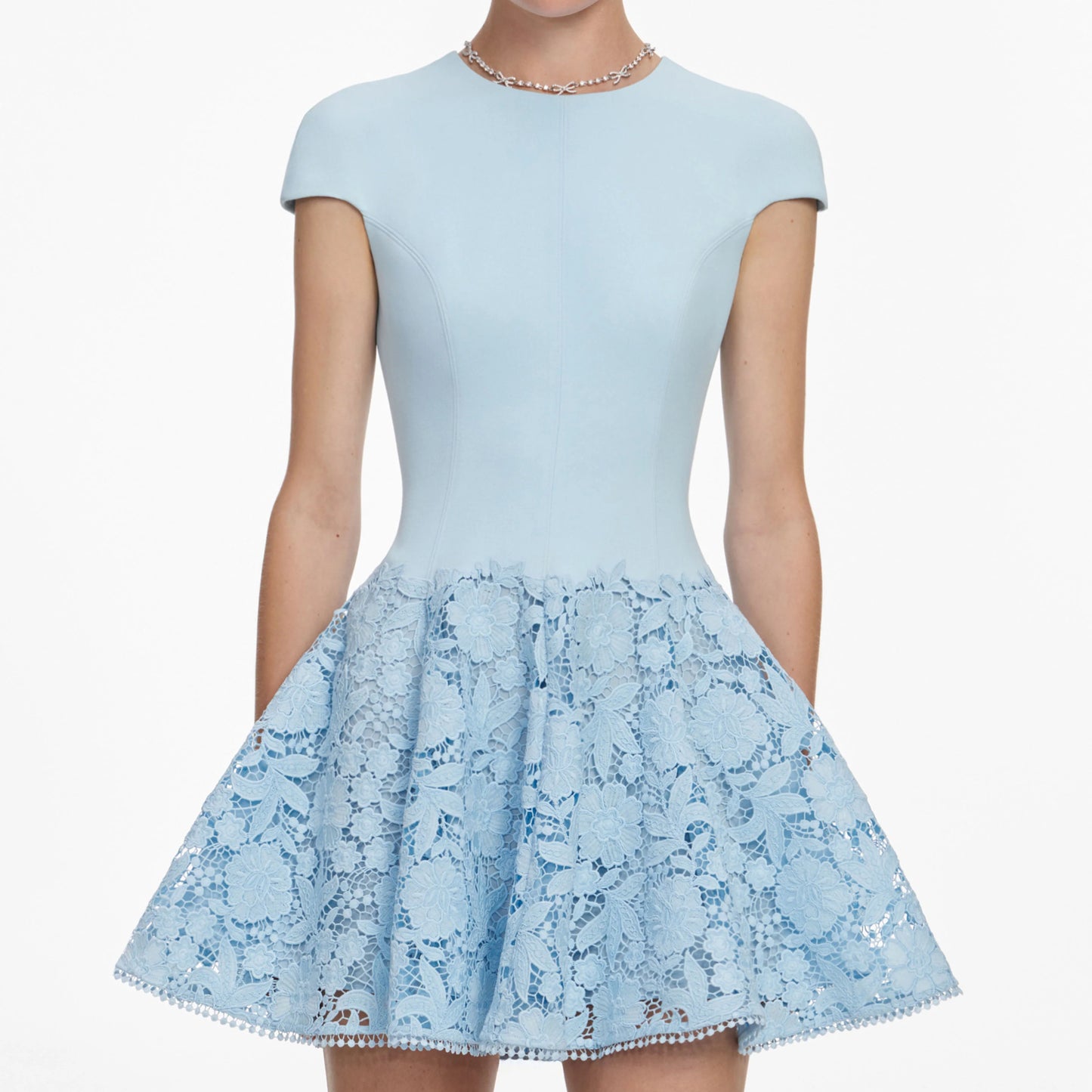Blue Crepe Lace Mini Dress