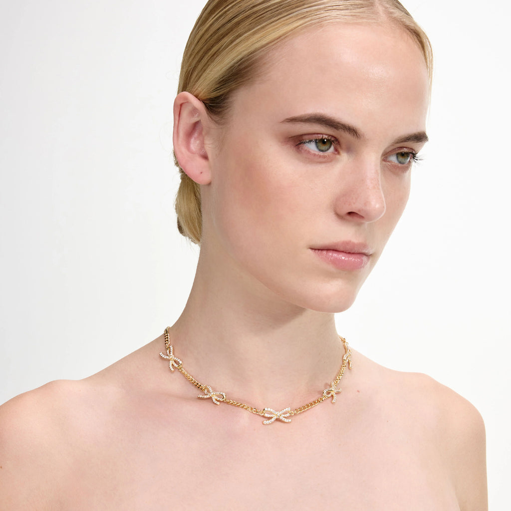 Gold Crystal Bow Necklace