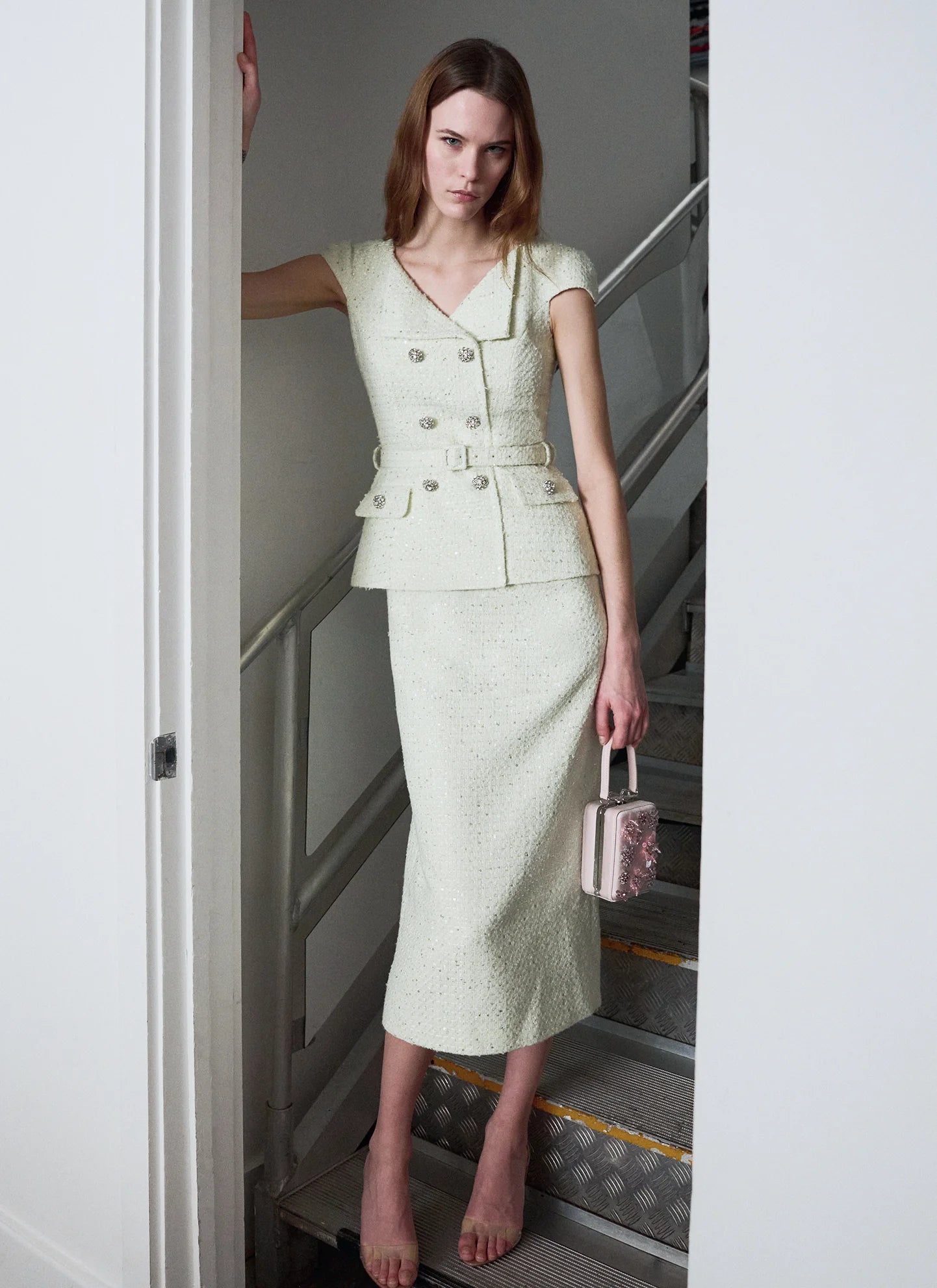 Lime Boucle Midi Dress