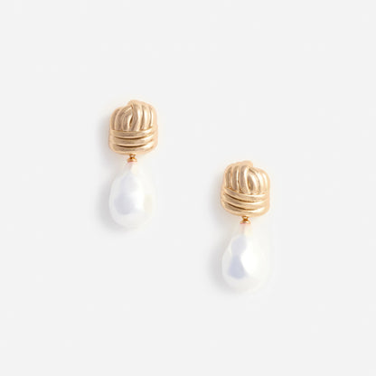 Gold Knot Pearl Earrings