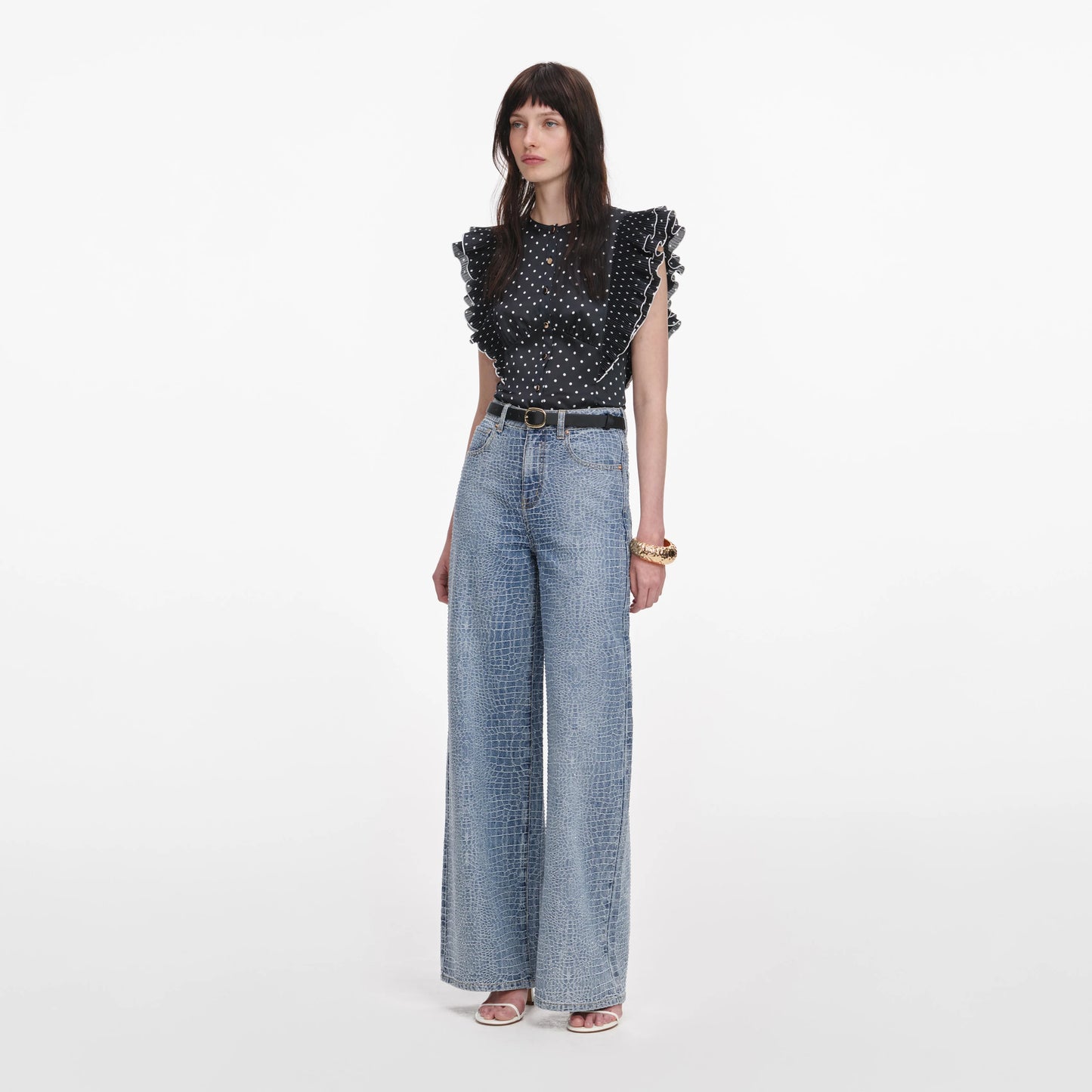 Black Polka Dot Frill Top