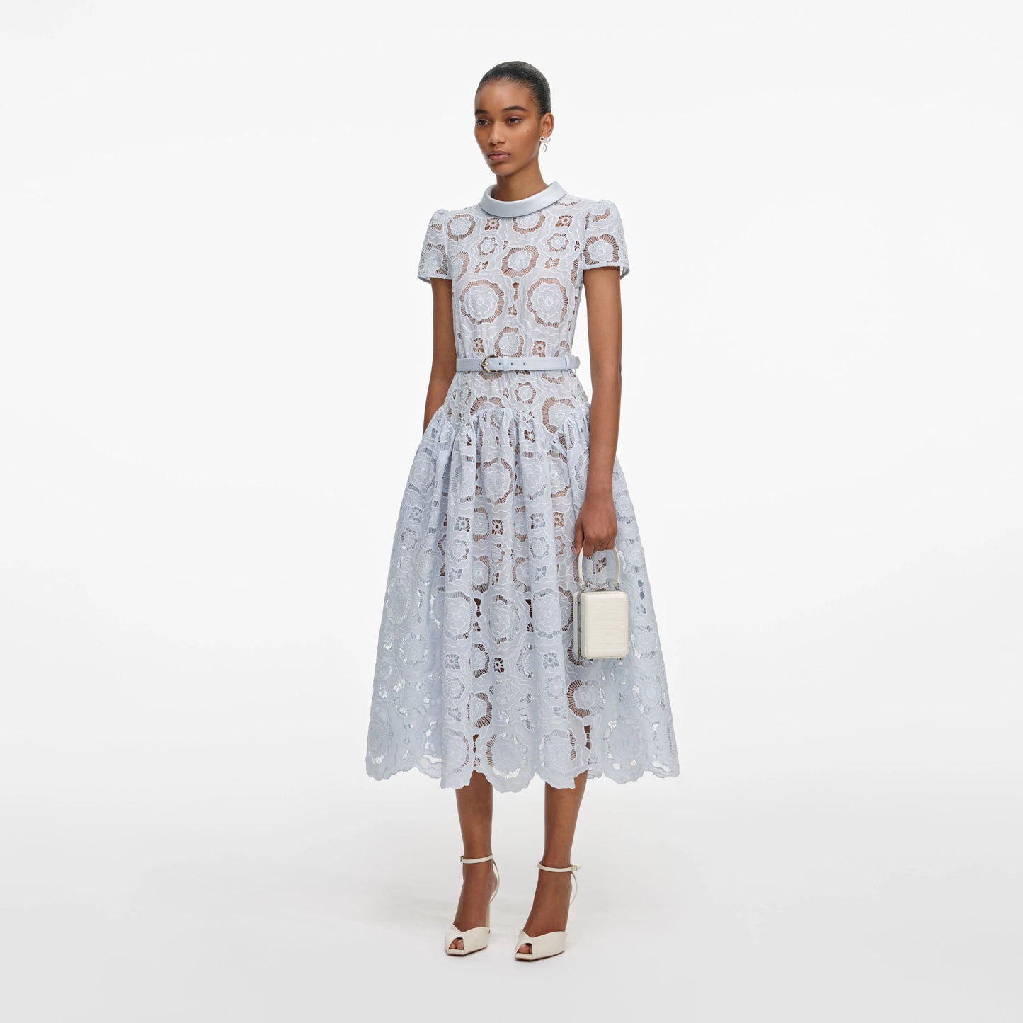 Blue Floral Lace Midi Dress