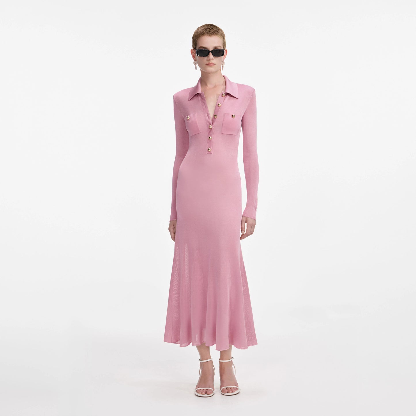 Pink Viscose Knit Midi Dress