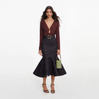 Indigo Denim Belted Midi Skirt