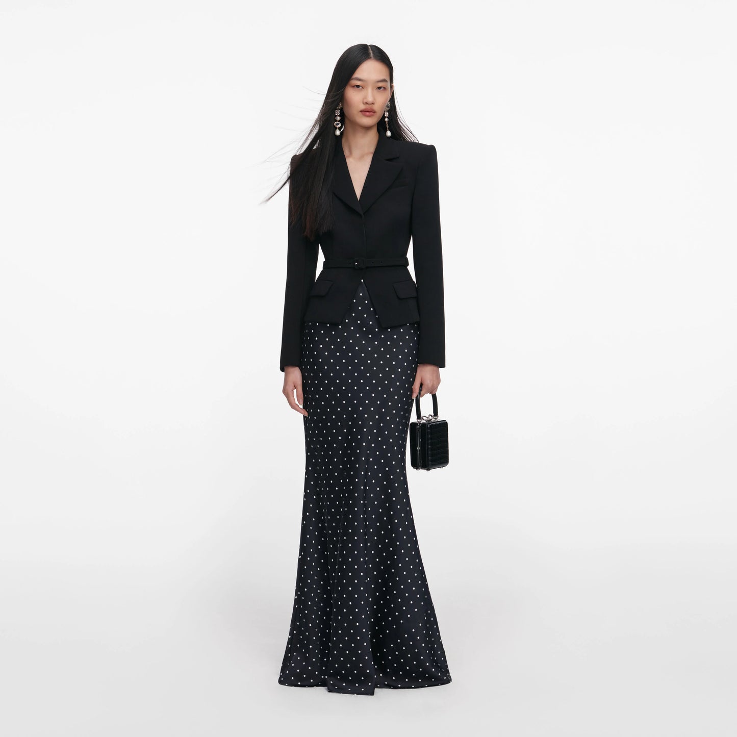 Black Crepe Polka Dot Maxi Dress