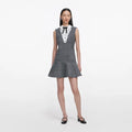 Grey Herringbone Lace Bib Mini Dress