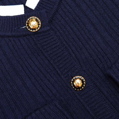 Navy Knit Taffeta Midi Dress
