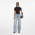 Light Blue Embellished Wide Leg Jeans