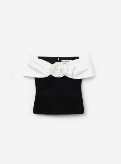 Black Crepe Flower Top