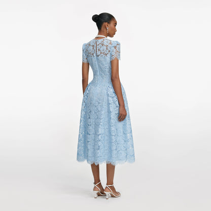 Blue Fine Lace Midi Dress