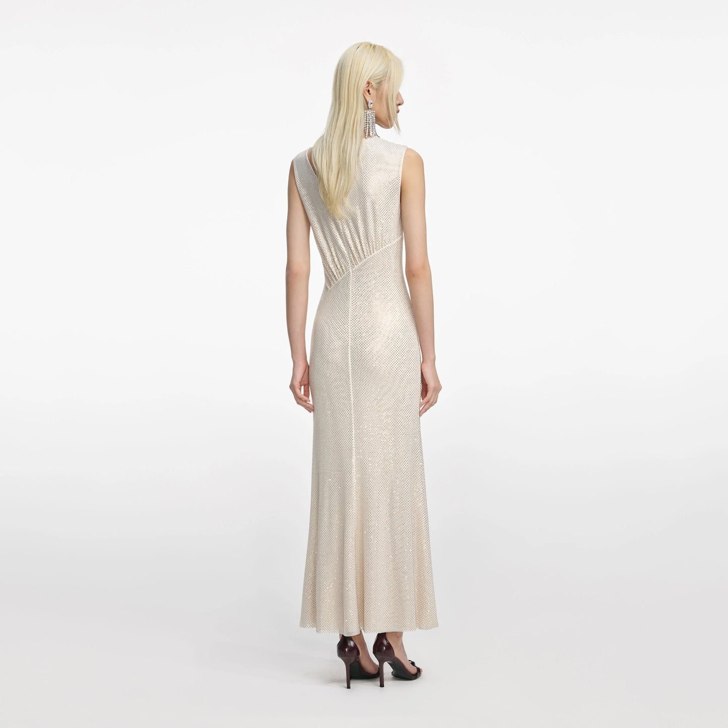 Champagne Rhinestone Cut Out Midi Dress