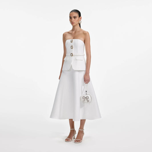 White Taffeta Bandeau Midi Dress