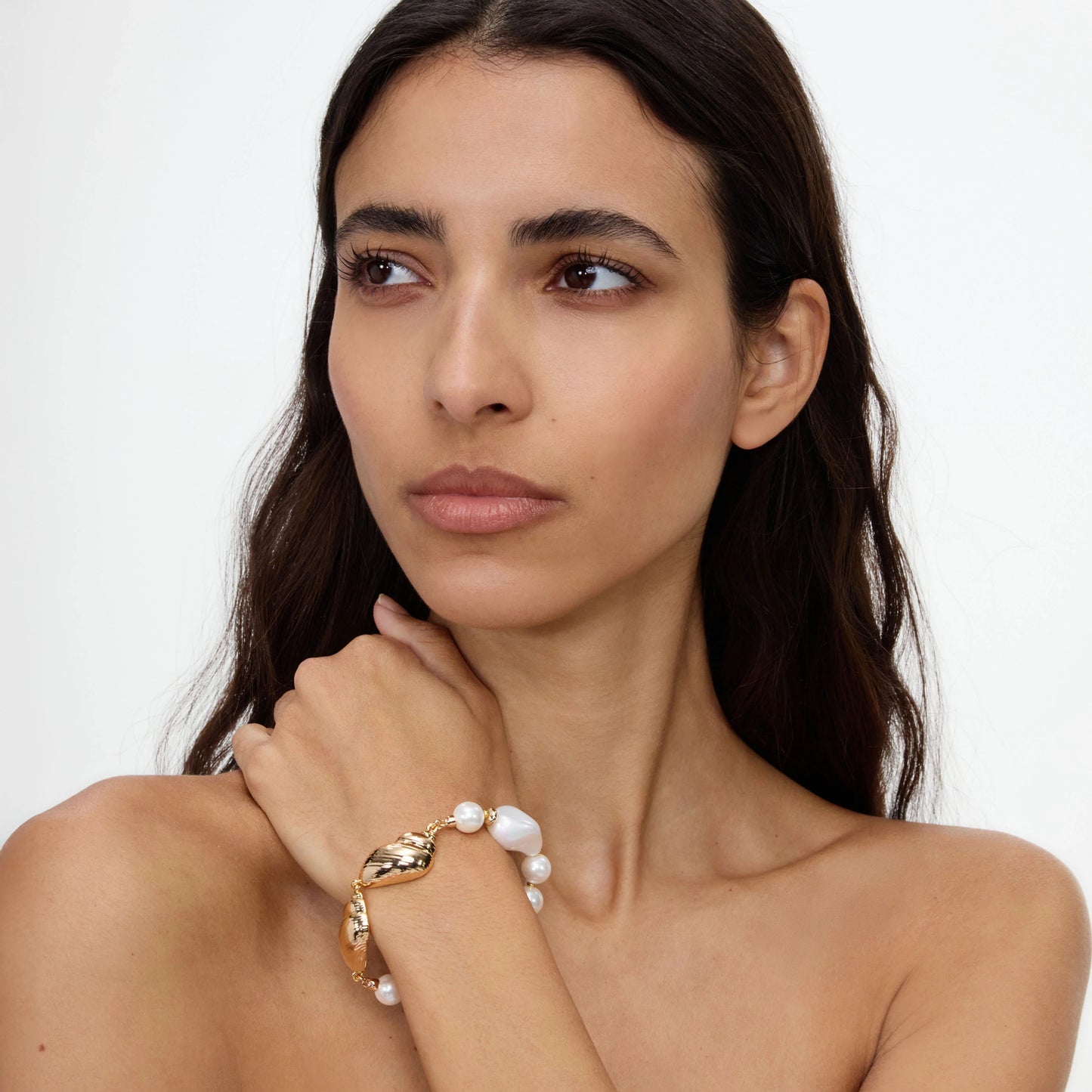 Gold Shell And Pearl Bracelet