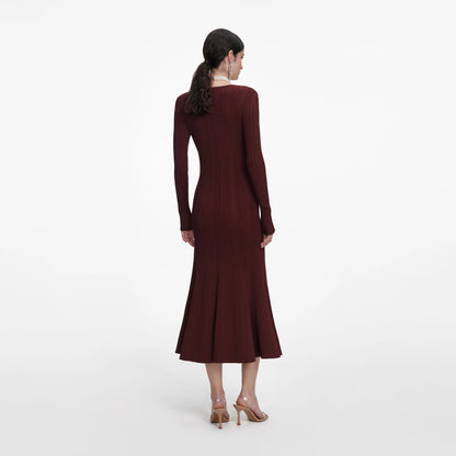 Brown Contrast Lace Knit Midi Dress
