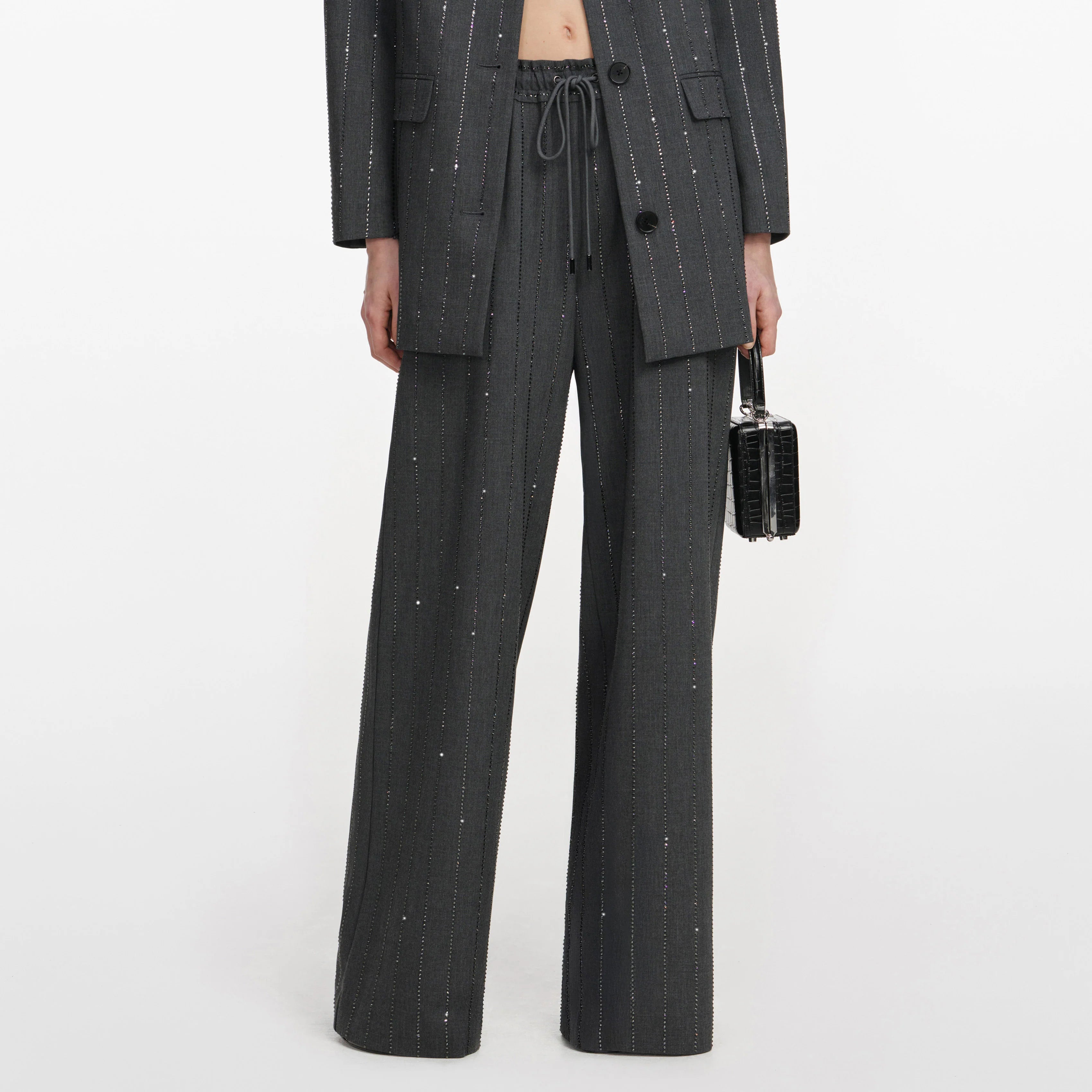 Grey Rhinestone Pinstripe Trousers