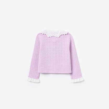 Pink Pointelle Ribbed Knit Cardigan
