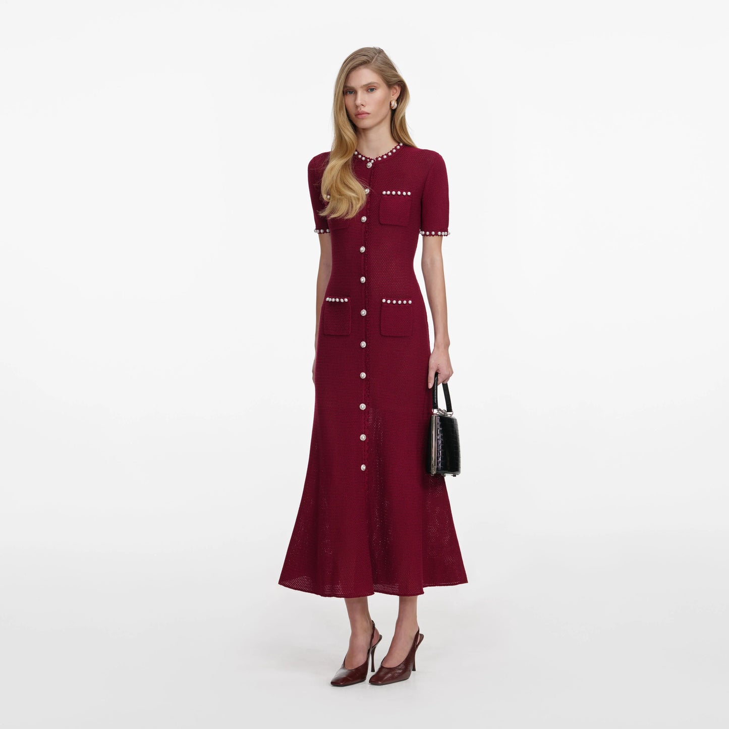 Burgundy Pearl Knit Midi Dress