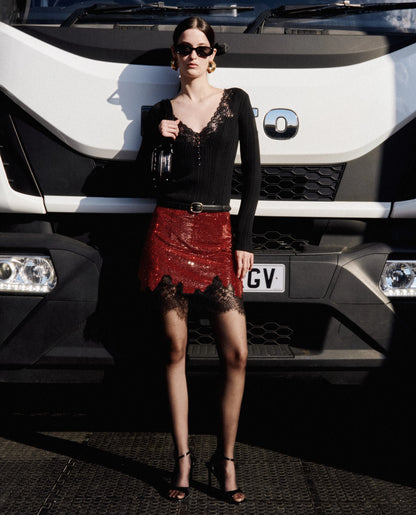 Red Crystal Chainmail Mini Skirt