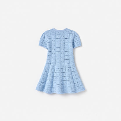 Blue Pointelle Knit Dress
