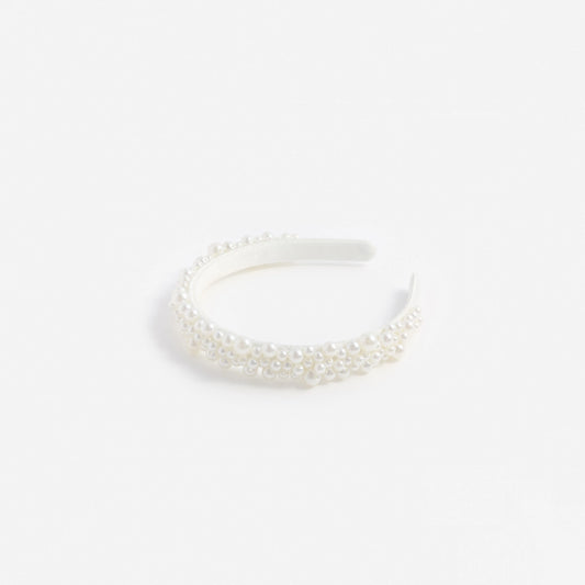 White Satin Pearl Embellished Headband