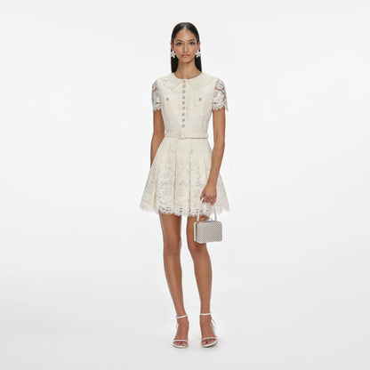 Cream Floral Lace Mini Dress