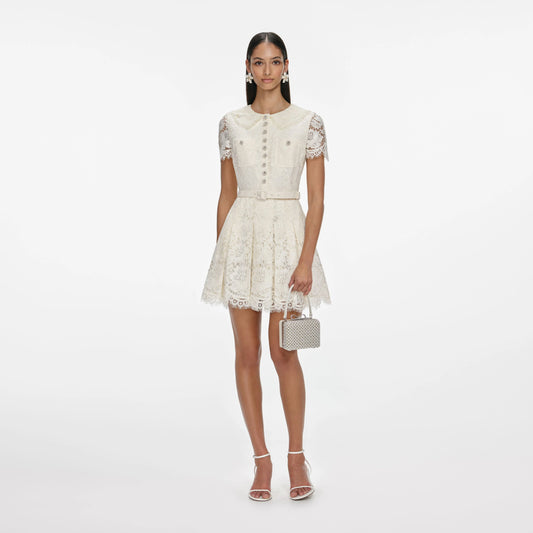 Cream Floral Lace Mini Dress