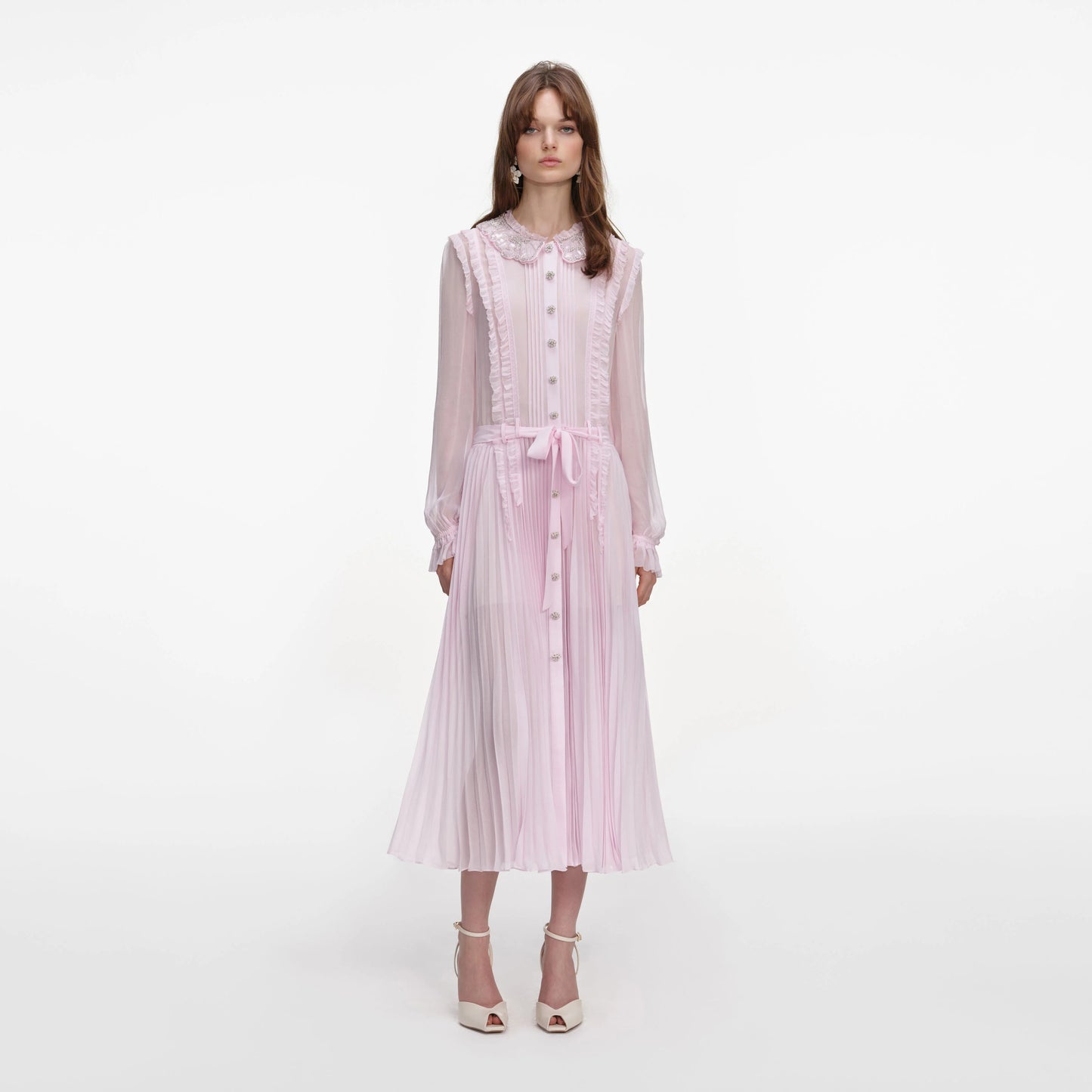 Pink Pleated Georgette Midi Dress
