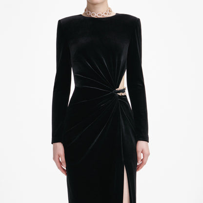 Black Velvet Embellished Maxi Dress