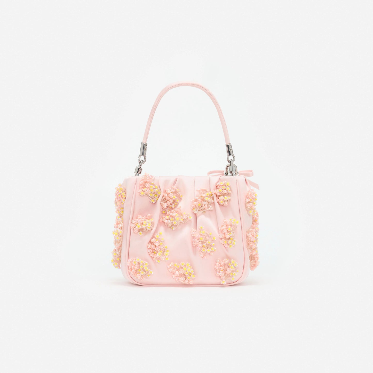 Pink Satin Floral Beaded Tote Bag